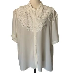 VTG Voir Collection Embroidered Blouse 42 (XL) Ivory White Cottagecore Victorian